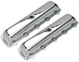 Trans-Dapt Performance Chrome Valve Covers 9381 Covers, Stock Height, Steel, Chrome, Plain, Oldsmobile, 330-455, V8, Pair thumbnail 1