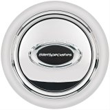 Billet Specialties Horn Buttons 32725 Button, Aluminum, Polished, Black Logo, Smooth Outer Ring, Each thumbnail 1