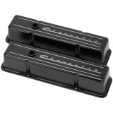 Billet Specialties Diecast Aluminum Valve Covers BLK95223 Covers, Tall, Die-cast Aluminum, Black Powdercoated, Chevrolet Logo, Chevy, Small Block, Pair thumbnail 2