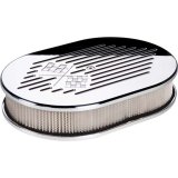 Billet Specialties Air Cleaners 15327 Filter Assembly, Small Oval, Aluminum, Polished, Checkered Flag Logo Design, 2 in. Filter, Each thumbnail 2