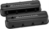 Billet Specialties Diecast Aluminum Valve Covers BLK96123 Covers, Tall, Perimeter Bolt Mounting, Aluminum, Black, Chevrolet Logo, Chevy, Big Block, Pair thumbnail 1