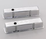 Billet Specialties Diecast Aluminum Valve Covers 95227 Covers, Tall, Aluminum, Polished, Cross Flags Logo, Chevy, Small Block, Pair thumbnail 1