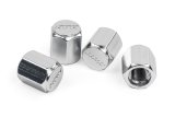 APR Valve Stem Caps MS100178 Caps, Hex Flat Cap Style, Aluminum, Silver Anodized, Logo, Set of 4 thumbnail 1