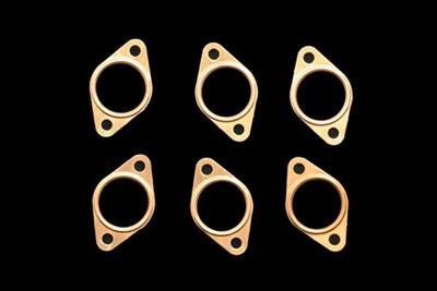 SCE Pro Copper Embossed Exhaust Gaskets 9427 Manifold Gaskets, Embossed, Copper, Stock Port Style, Ford, Flathead V8, Set thumbnail 2