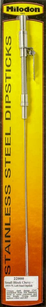 Milodon Stainless Steel Oil Dipsticks 22000 Dipstick with Tube, Engine, Braided Steel, Natural, Chevy, Small Block, Each thumbnail 2
