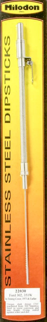 Milodon Stainless Steel Oil Dipsticks 22030 Dipstick with Tube, Engine, Braided Steel, Natural, Ford, Small Block Windsor, Each thumbnail 2