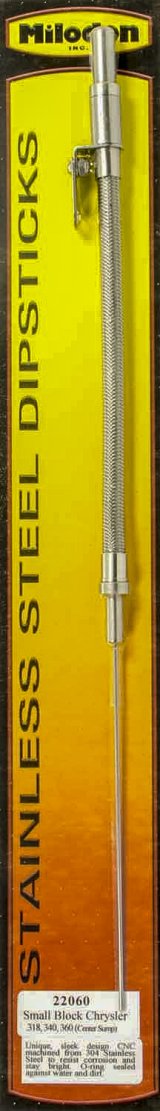 Milodon Stainless Steel Oil Dipsticks 22060 Dipstick with Tube, Engine, Braided Steel, Natural, Dodge, Mopar, Small Block, Each thumbnail 2