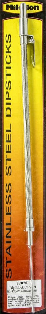 Milodon Stainless Steel Oil Dipsticks 22070 Dipstick with Tube, Engine, Braided Steel, Natural, Dodge, Mopar, Big Block, Each thumbnail 2