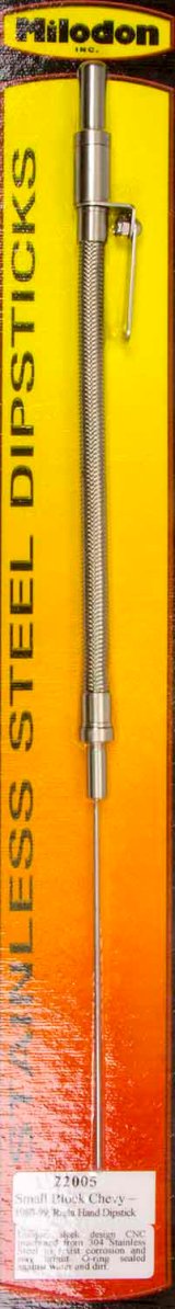 Milodon Stainless Steel Oil Dipsticks 22005 Dipstick with Tube, Engine, Braided Steel, Natural, Chevy, Small Block, Each thumbnail 2