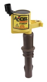 ACCEL Super Coils 140033E Ignition Coil, Coil, Epoxy, Yellow, Ford, Modular, Later 3-Valve, 4.5 in. Boot, Each thumbnail 1
