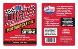 10w40 Lucas High Performance Motorcycle Oil 10710 Engine Oil, Motorcycle, Semi-Synthetic, 10W40, One qt., Set of 6 thumbnail 1