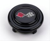 Grant Horn Buttons 5652 Button, Plastic, Black, Corvette Crossed Flags Logo, Signature/Performance/Race Series, Each thumbnail 1