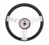 Grant Billet Classic Series Steering Wheels 1922-2 Wheels, Series, 14.0 in. Diameter, Aluminum, 3-Spoke, Black, Leather Grip, Black, with Installation Kit, Horn Cap, Chevy, Kit thumbnail 1