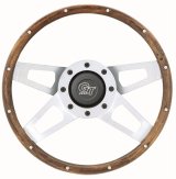Grant Challenger Steering Wheels 405 Wheel, Challenger, Steel/Silver, Wood/Walnut, 4-Spoke, 13.5 in. Diameter, 3-Bolt Mount, Each thumbnail 1