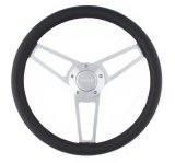 Grant Billet Steering Wheels 1904 Wheel, Series, Aluminum, Polished, Leather/Black, 3-Spoke, 14.75 in. Diameter, Jeep Logo Horn Button, Each thumbnail 1