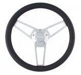 Grant Billet Steering Wheels 1904 Wheel, Series, Aluminum, Polished, Leather/Black, 3-Spoke, 14.75 in. Diameter, Jeep Logo Horn Button, Each thumbnail 2