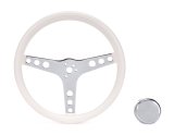 Grant Classic Vinyl Steering Wheels 831W Wheels, Series, 3-Spoke, 13.5 in. Diameter, Steel, Chrome Spokes, White Grip, 2.0 in. Dish, with Horn Cap, Each thumbnail 3