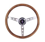 Grant Classic Nostalgia Steering Wheels 963 Wheel, Nostalgia, Mustang, 3-Spoke Center, Stainless/Brushed Spokes, Wood/Walnut, 13.5 in. Diameter, 3-Bolt Mount, Each thumbnail 1