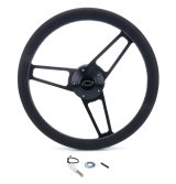 Grant Billet Steering Wheels 1906-1 Wheels, Series, 14.75 in. Diameter, Leather Grip, Aluminum, 3-Spoke, Black, with Chevy Bowtie Horn Button, Install Hub, Chevy, Each thumbnail 2