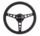 Grant Billet Classic Series Steering Wheels 1928 Wheel, Series, Aluminum, Black, Leather/Black, 3-Spoke, 14 in. Diameter, 5-Bolt mount, Ford Logo Horn Button, Each thumbnail 1