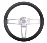Grant Billet T-Series Steering Wheels 1911-2 Wheels, T-Series, 14.0 in. Diameter, Aluminum, 3-Spoke, Polished, Leather Grip, Black, with Installation Kit, Horn Cap, Chevy, Kit thumbnail 1