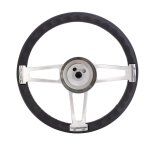 Grant Billet T-Series Steering Wheels 1911-2 Wheels, T-Series, 14.0 in. Diameter, Aluminum, 3-Spoke, Polished, Leather Grip, Black, with Installation Kit, Horn Cap, Chevy, Kit thumbnail 2