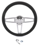 Grant Billet T-Series Steering Wheels 1911-2 Wheels, T-Series, 14.0 in. Diameter, Aluminum, 3-Spoke, Polished, Leather Grip, Black, with Installation Kit, Horn Cap, Chevy, Kit thumbnail 4