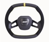 Grant Racing Performance Series Aluminum Steering Wheels 684 Wheels, Wheel, 2-Spoke, 13.75 in. x 12.75 in. Oval, Aluminum, Black Spokes, Leather/Suede, Black, Yellow Stripe, Each thumbnail 1
