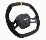 Grant Racing Performance Series Aluminum Steering Wheels 684 Wheels, Wheel, 2-Spoke, 13.75 in. x 12.75 in. Oval, Aluminum, Black Spokes, Leather/Suede, Black, Yellow Stripe, Each thumbnail 2