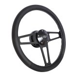 Grant Billet T-Series Steering Wheels 1917 Wheel, T Series, Aluminum, Black, Leather/Black, 3-Spoke, 14 in. Diameter, 5-Bolt mount, Ford Logo Horn Button, Each thumbnail 1