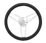 Grant Billet Steering Wheels 1902-1 Wheels, Series, 14.75 in. Diameter, Leather Grip, Aluminum, 3-Spoke, Polished, with Ford Logo Horn Button, Installation Hub, Each thumbnail 1