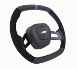 Grant Racing Performance Series Aluminum Steering Wheels 682 Wheels, Wheel, 2-Spoke, 13.75 in. x 12.75 in. Oval, Aluminum, Black Spokes, Leather/Suede, Black, Blue Stripe, Each thumbnail 1