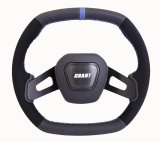 Grant Racing Performance Series Aluminum Steering Wheels 682 Wheels, Wheel, 2-Spoke, 13.75 in. x 12.75 in. Oval, Aluminum, Black Spokes, Leather/Suede, Black, Blue Stripe, Each thumbnail 2
