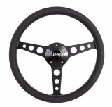 Grant Billet Classic Series Steering Wheels 1929 Wheel, Series, Aluminum, Black, Leather/Black, 3-Spoke, 14 in. Diameter, 5-Bolt mount, Jeep Logo Horn Button, Each thumbnail 2
