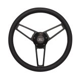 Grant Billet Steering Wheels 1907-1 Wheels, Series, 14.0 in. Diameter, Leather Grip Aluminum, 3-Spoke, Polished, with Ford Logo Horn Button, Installation Hub, Kit thumbnail 1