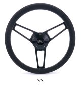 Grant Billet Steering Wheels 1907-1 Wheels, Series, 14.0 in. Diameter, Leather Grip Aluminum, 3-Spoke, Polished, with Ford Logo Horn Button, Installation Hub, Kit thumbnail 2