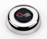 Grant Horn Buttons 5632 Button, Steel, Chrome, Corvette Crossed Flags Logo, for Challenger, Classic Series, Each thumbnail 1