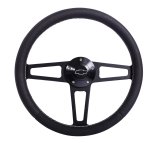 Grant Billet T-Series Steering Wheels 1916 Wheel, T Series, Aluminum, Black, Leather/Black, 3-Spoke, 14 in. Diameter, 5-Bolt mount, Bowtie Logo Horn Button, Each thumbnail 1
