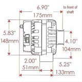 Powermaster High-Amp Alternators 58237 Alternator, High-Amp, GM AD244 Case, 220 amps, 12 V, Serpentine Pulley, Offset Mount, Black Powdercoat, Internal Regulator, Chevrolet, GMC, Each thumbnail 7
