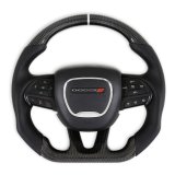 Drake Steering Wheels CH950-19 Wheel, Carbon Fiber with Leather Grips, 3 Spoke, Flat Bottom, Silver Stitching, Heated, Reuse Airbag and Factory Controls, Black, Dodge, Each thumbnail 2