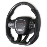 Drake Steering Wheels CH950-19 Wheel, Carbon Fiber with Leather Grips, 3 Spoke, Flat Bottom, Silver Stitching, Heated, Reuse Airbag and Factory Controls, Black, Dodge, Each thumbnail 3