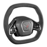 Drake Steering Wheels CV950-24 Wheel, Alcantara, Black, Flat Bottom, Silver Stitching, Reuse Airbag and Factory Controls, Chevy, Corvette, Each thumbnail 1