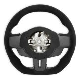 Drake Steering Wheels MU950-10 Wheel, Alcantara, 3 Spoke, Flat Bottom, Silver Stitching, Reuse Airbag and Factory Controls, Black, Ford, Each thumbnail 1