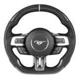 Drake Steering Wheels MU950-05 Wheel, Carbon Fiber with Leather Grips, 3 Spoke, Flat Bottom, Silver Stitching, Reuse Airbag and Factory Controls, Black, Ford, Each thumbnail 1