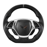 Drake Steering Wheels for 2014-2019 CORVETTE - CV950-21 Wheel, Carbon Fiber with Leather Grips, 3 Spoke, Flat Bottom, Silver Stitching, Reuse Airbag and Factory Controls, Chevrolet, Corvette, Each thumbnail 1