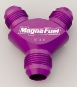 MagnaFuel Y-Fittings MP-6208 Fitting, Y Type, -8 AN, -8 AN, -10 AN Male Threads, Aluminum, Purple Anodized, Each thumbnail 2