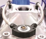 KRC Power Steering Water Neck Spacers 15375000 Spacer, Billet Aluminum, Black Anodized, Chevy, 1.000 in. Thick, Two 3/8 in. NPT Female Holes, Each thumbnail 2
