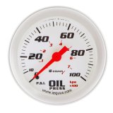 Equus 8000 Series Gauges E8444 Gauge, Series, Oil Pressure, 0-100 psi, 2 5/8 in. Diameter, White Face, Analog, Mechanical, Each thumbnail 1