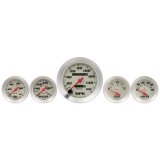 Equus 8000 Series Gauges E8500 Gauge Kits, Analog, Series, Oil Pressure, Speedometer, Water Temperature, Fuel Level, Black Numbers, White Face, Illuminated, Satin Bezel, Kit thumbnail 1