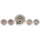Equus 8000 Series Gauges E8500 Gauge Kits, Analog, Series, Oil Pressure, Speedometer, Water Temperature, Fuel Level, Black Numbers, White Face, Illuminated, Satin Bezel, Kit thumbnail 2